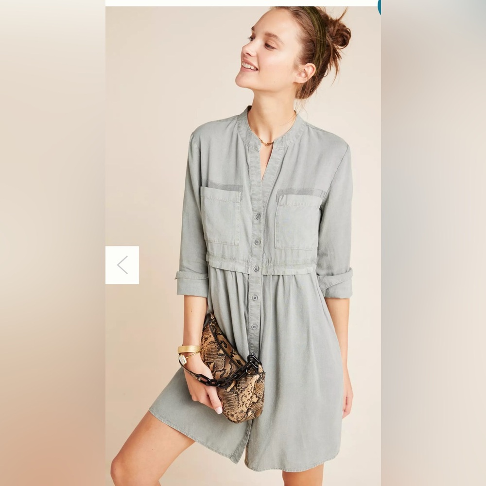 Anthropologie Cloth & Stone Relaxed Fit Shirt Dress Long Sleeves Lila Chambray M - Picture 6 of 10